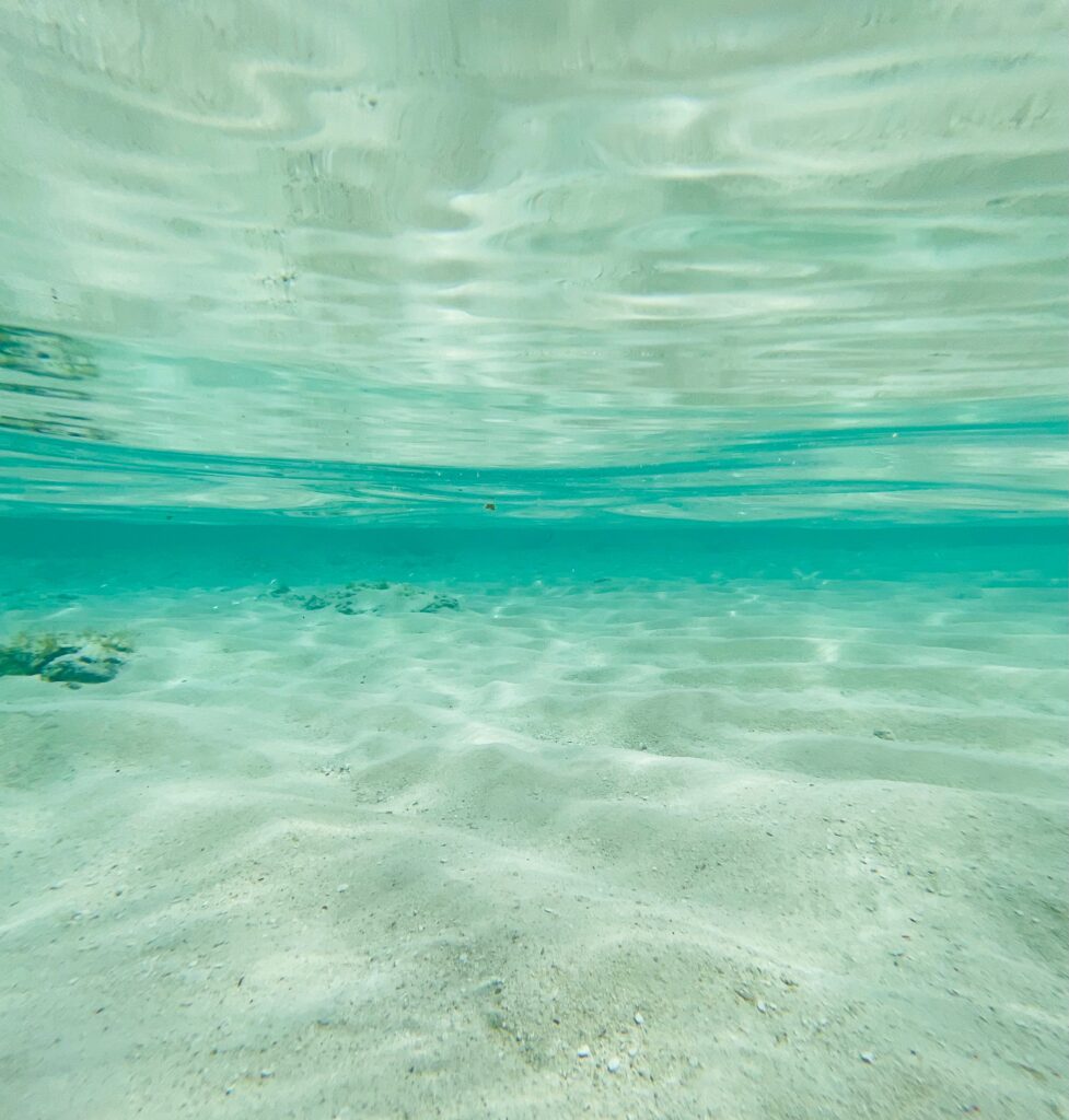 Peaceful underwater scene with clear turquoise water and sandy bottom, perfect for relaxation themes.